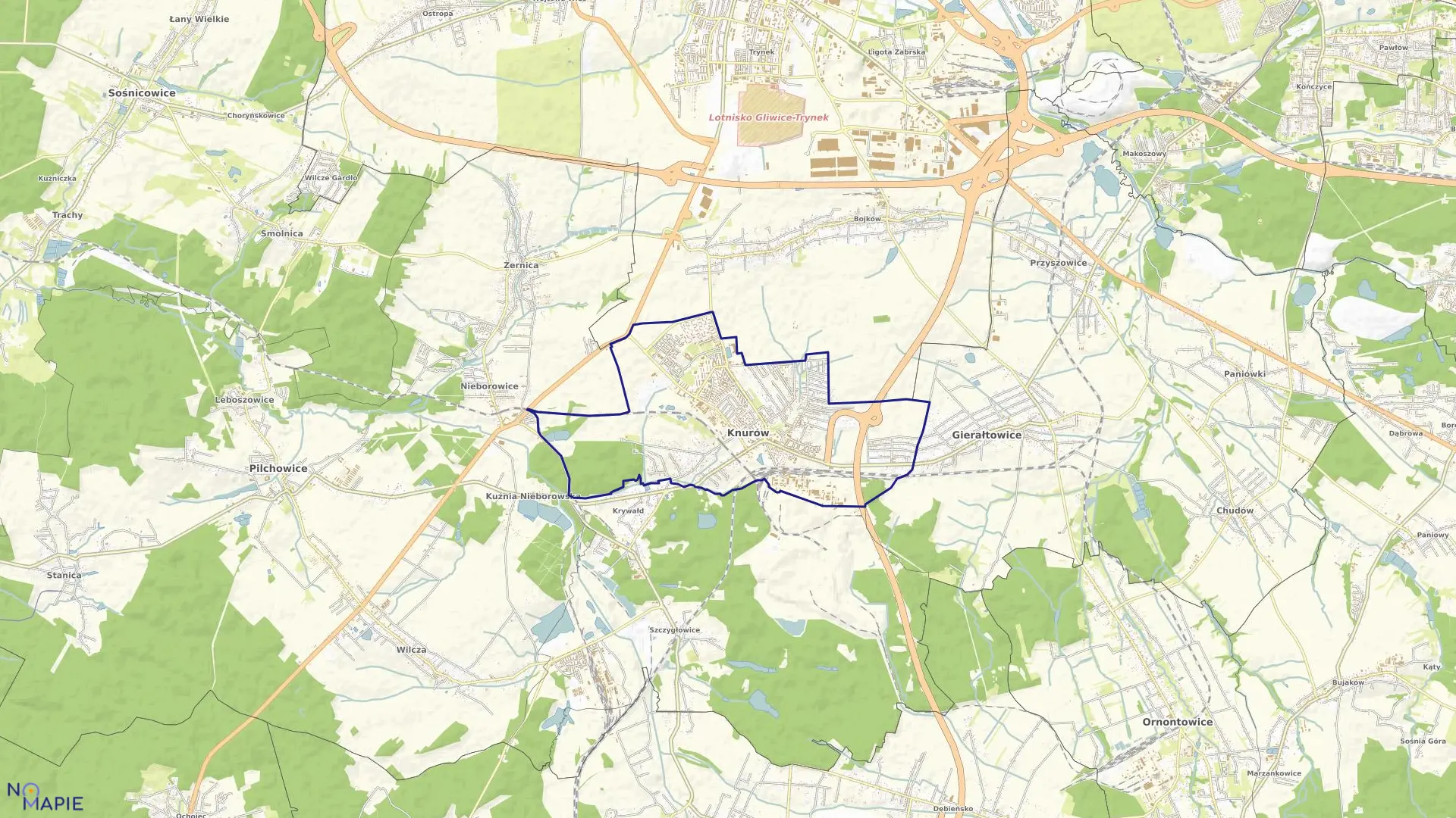Mapa obrębu Knurów w mieście Knurów