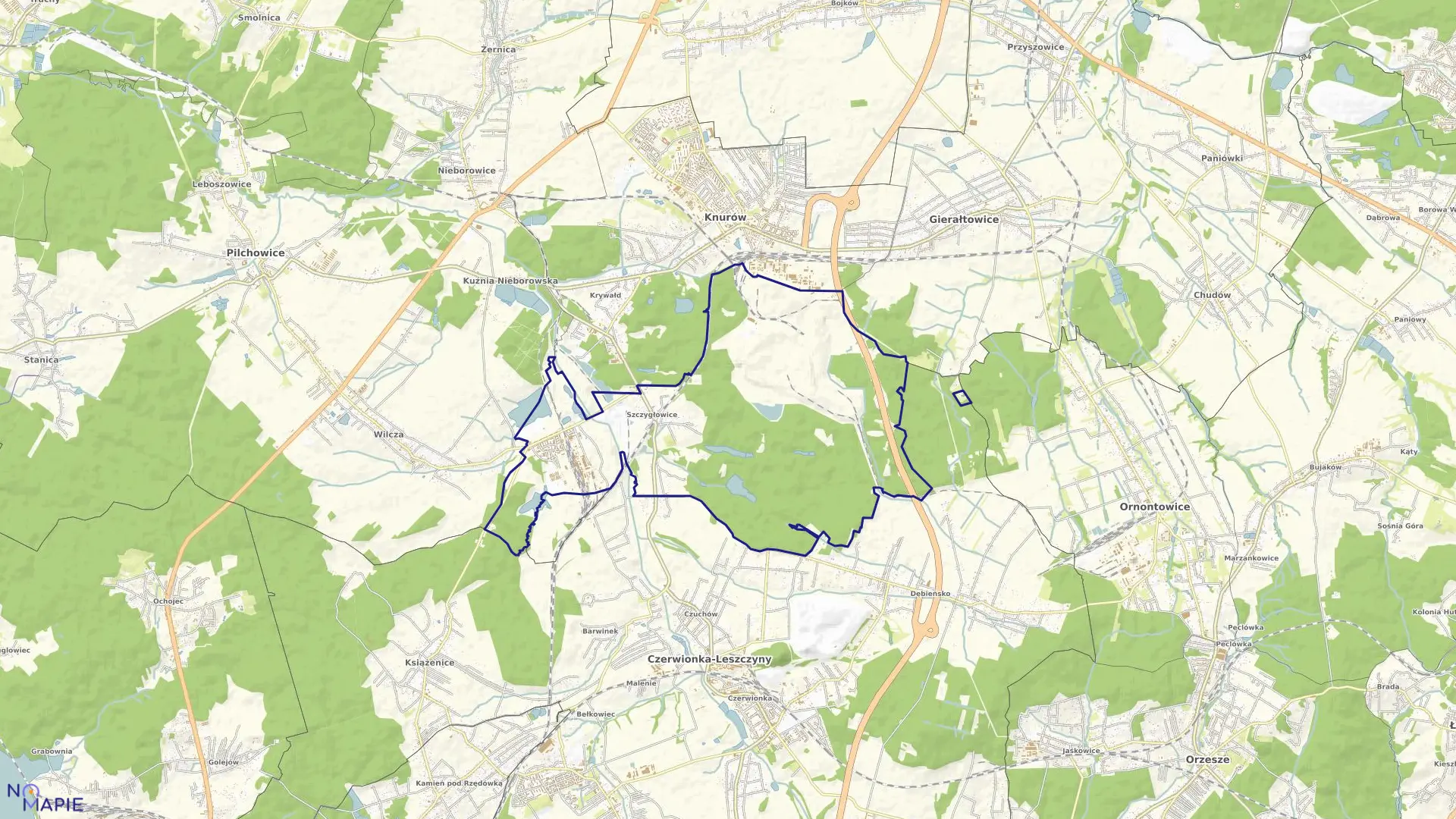 Mapa obrębu Szczygłowice w mieście Knurów